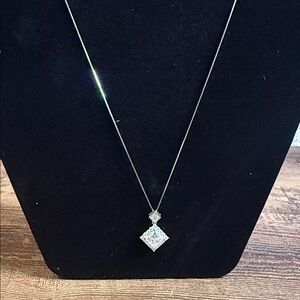 Sterling Silver moissanite Square Pendant Necklace in White